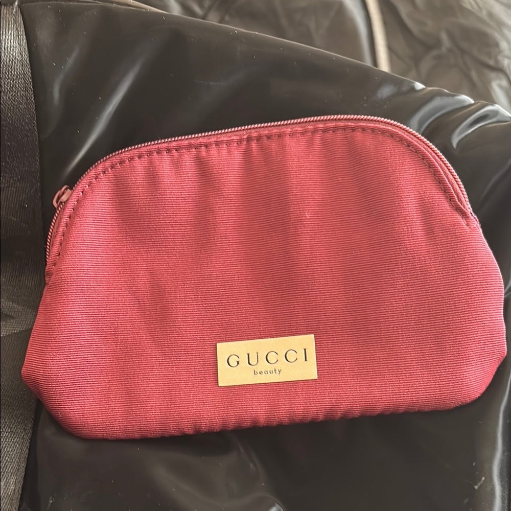 Gucci Red Cosmetic Case with Gold-Toned Accents
